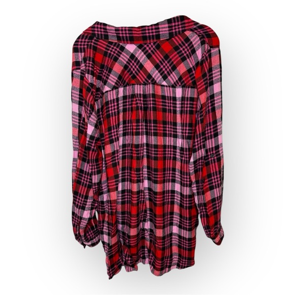 Lane Bryant Plus 18/20 Red Pink Plaid Button Down Tie Front Shirt – Cozy Fall - Picture 2 of 7